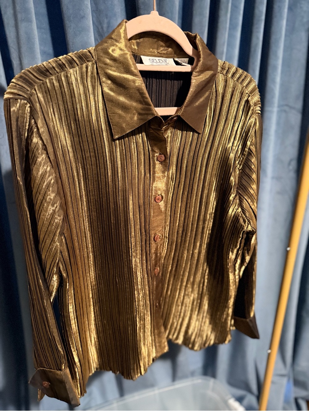 Vintage Selene Sport button down green gold top